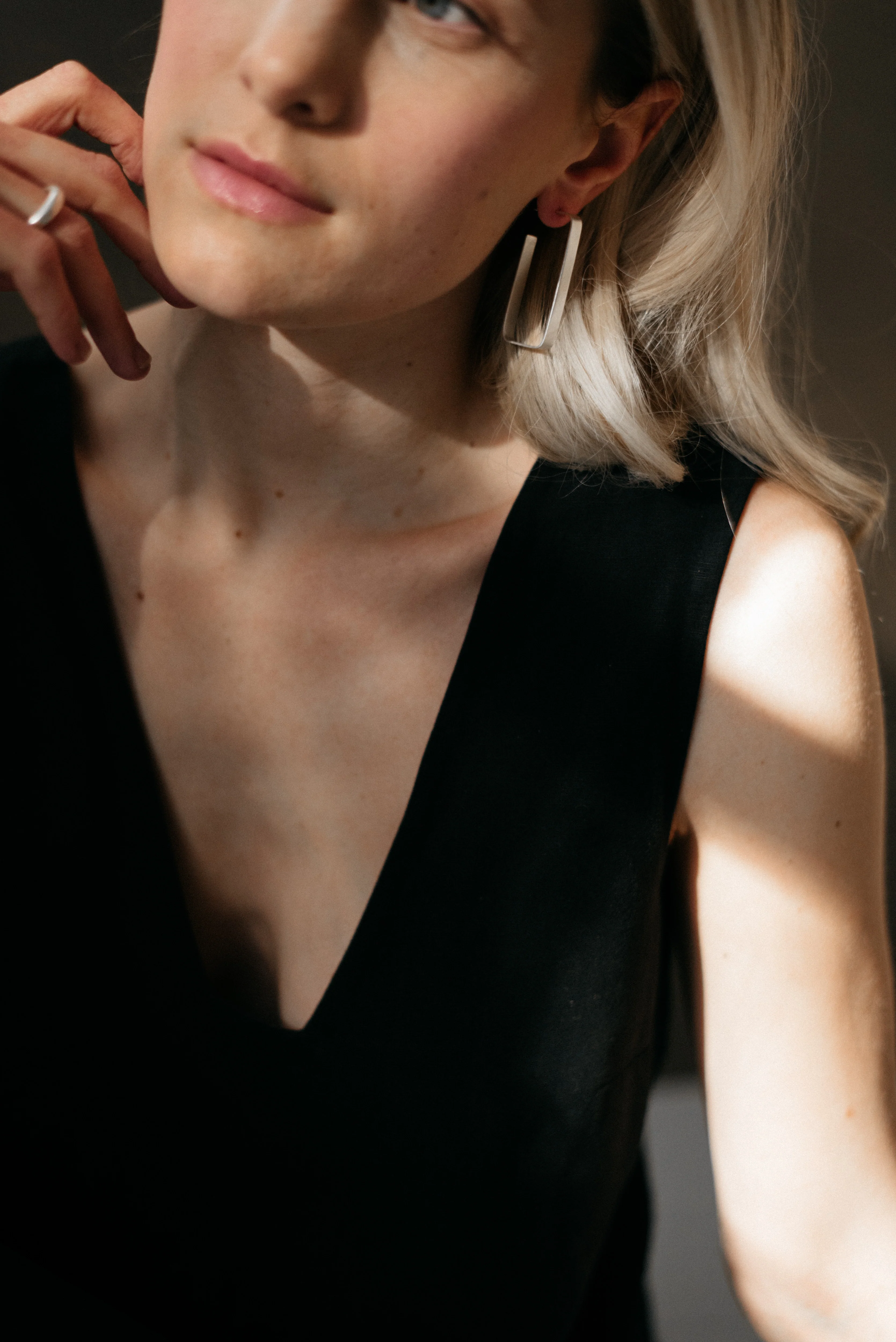 Silver Statement Rectangle Hoops - Image 4