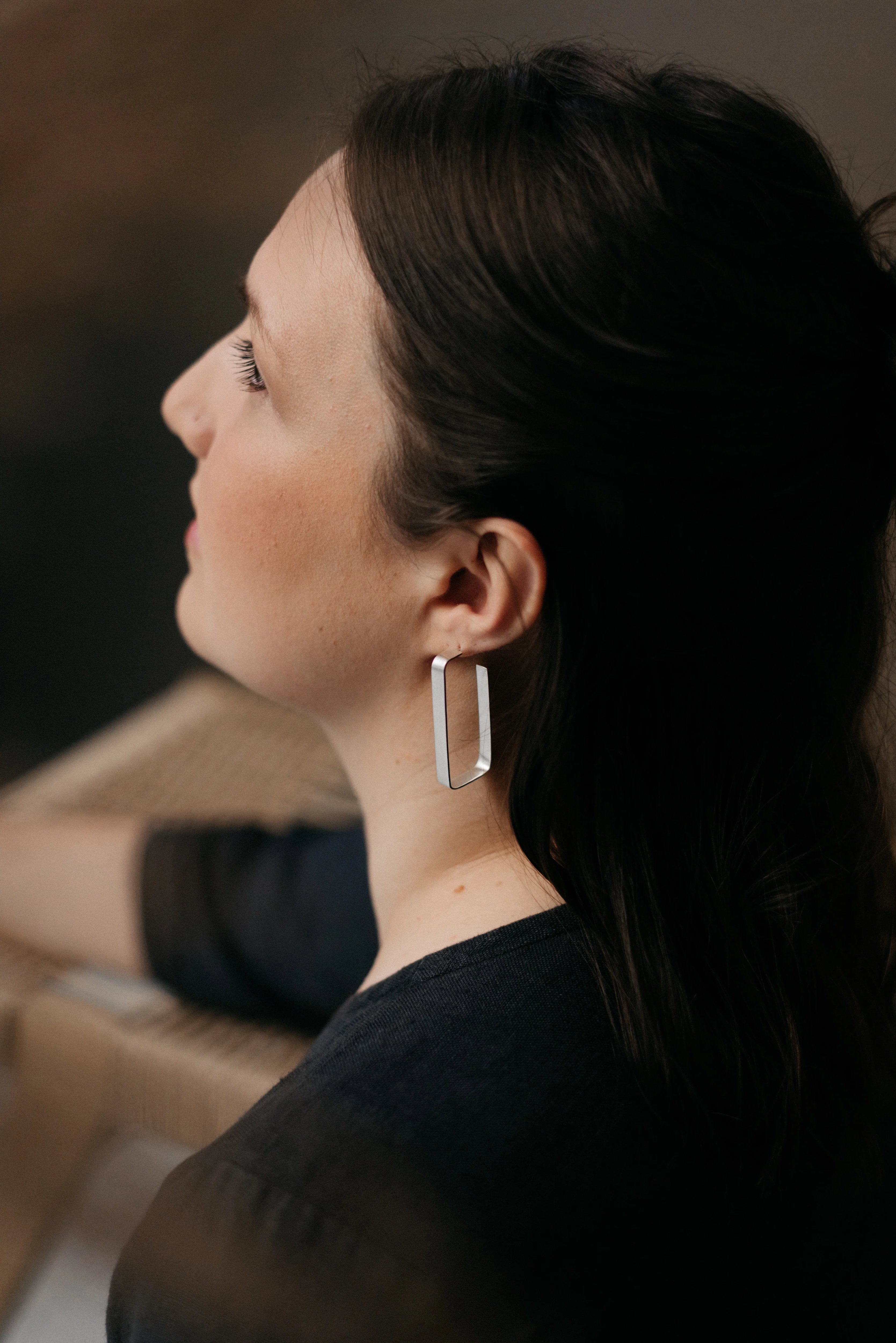 Silver Statement Rectangle Hoops - Image 8