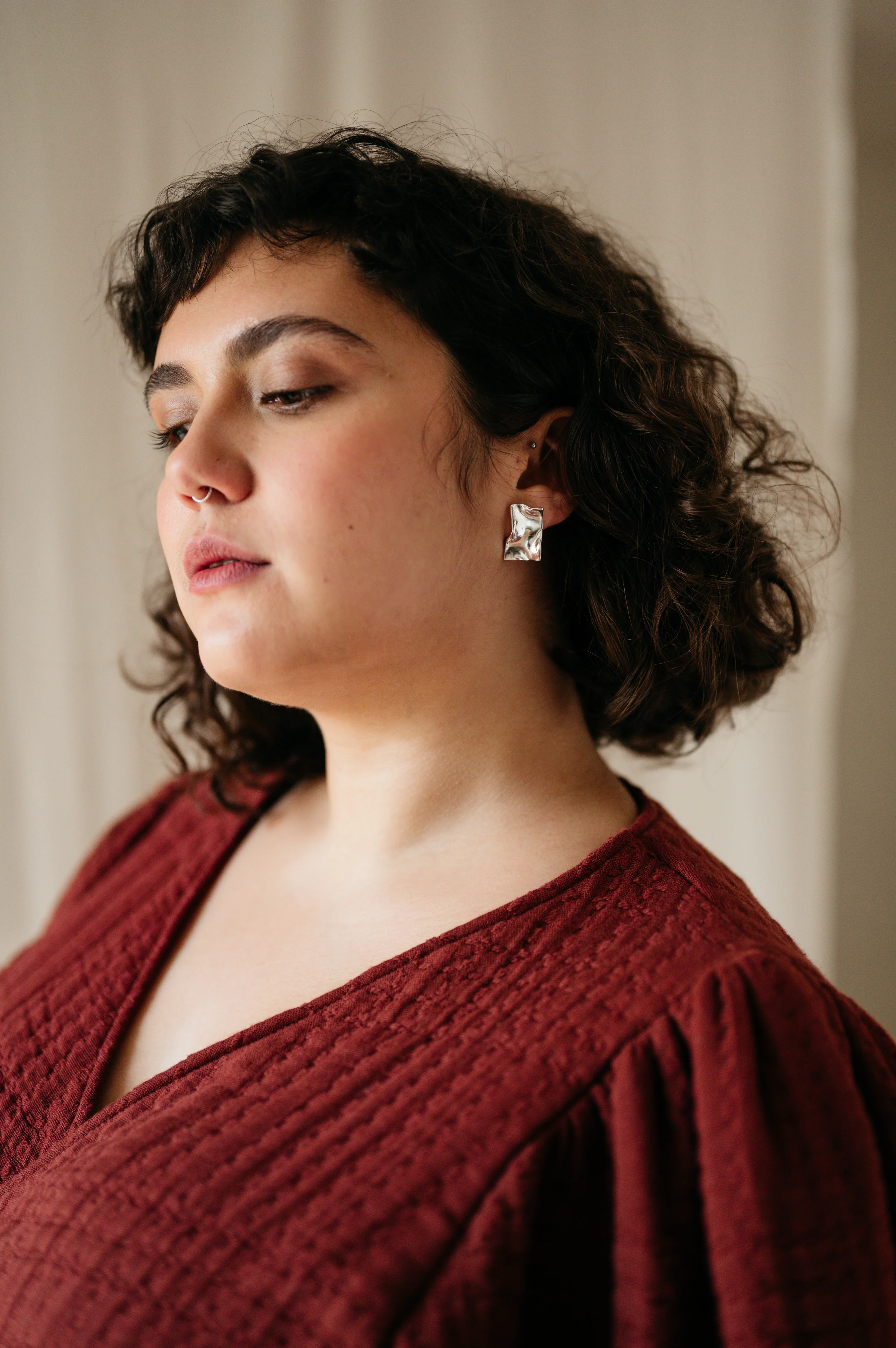 Silver Statement Crinkle Studs - Image 2