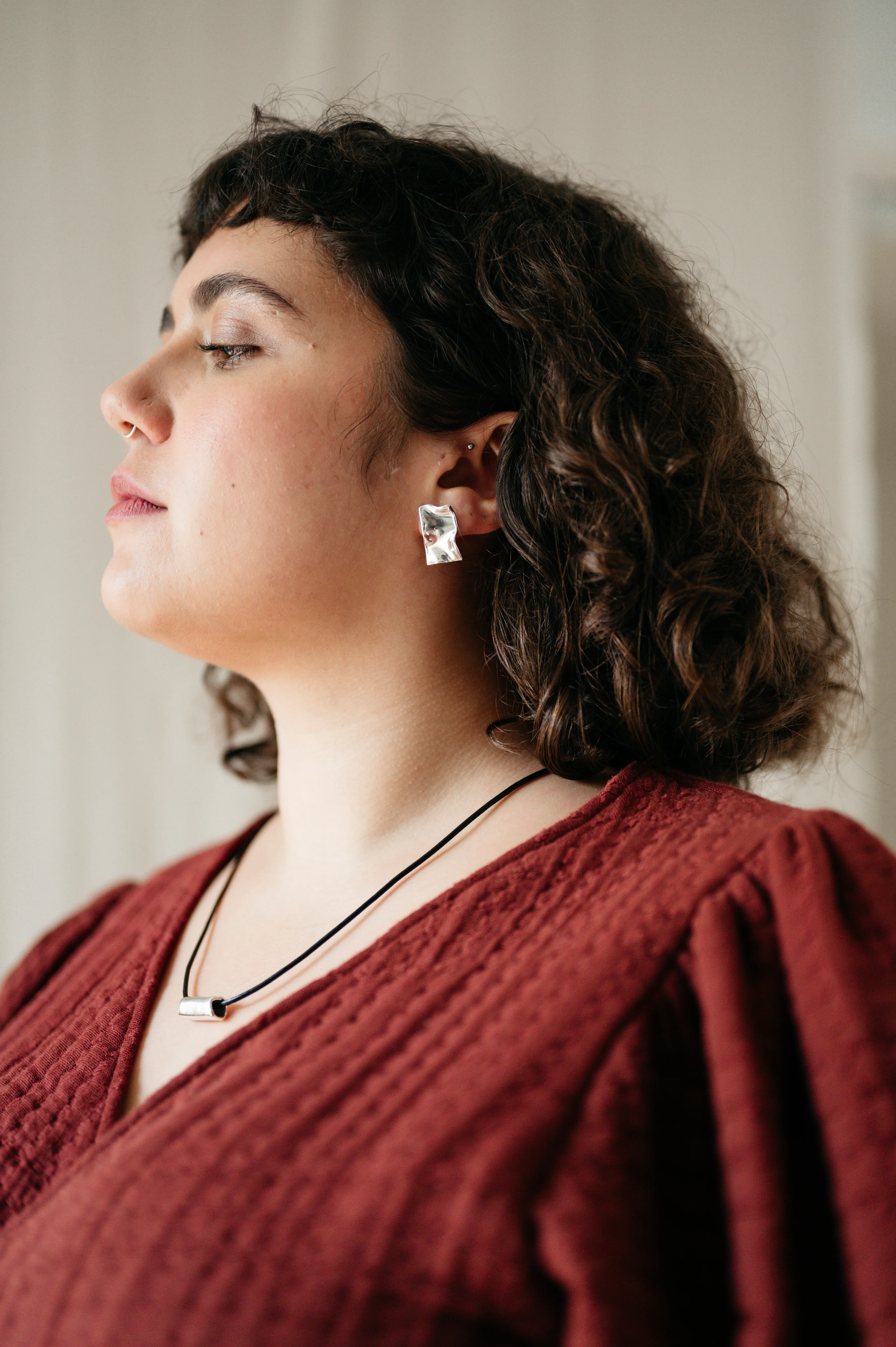 Silver Statement Crinkle Studs - Image 3