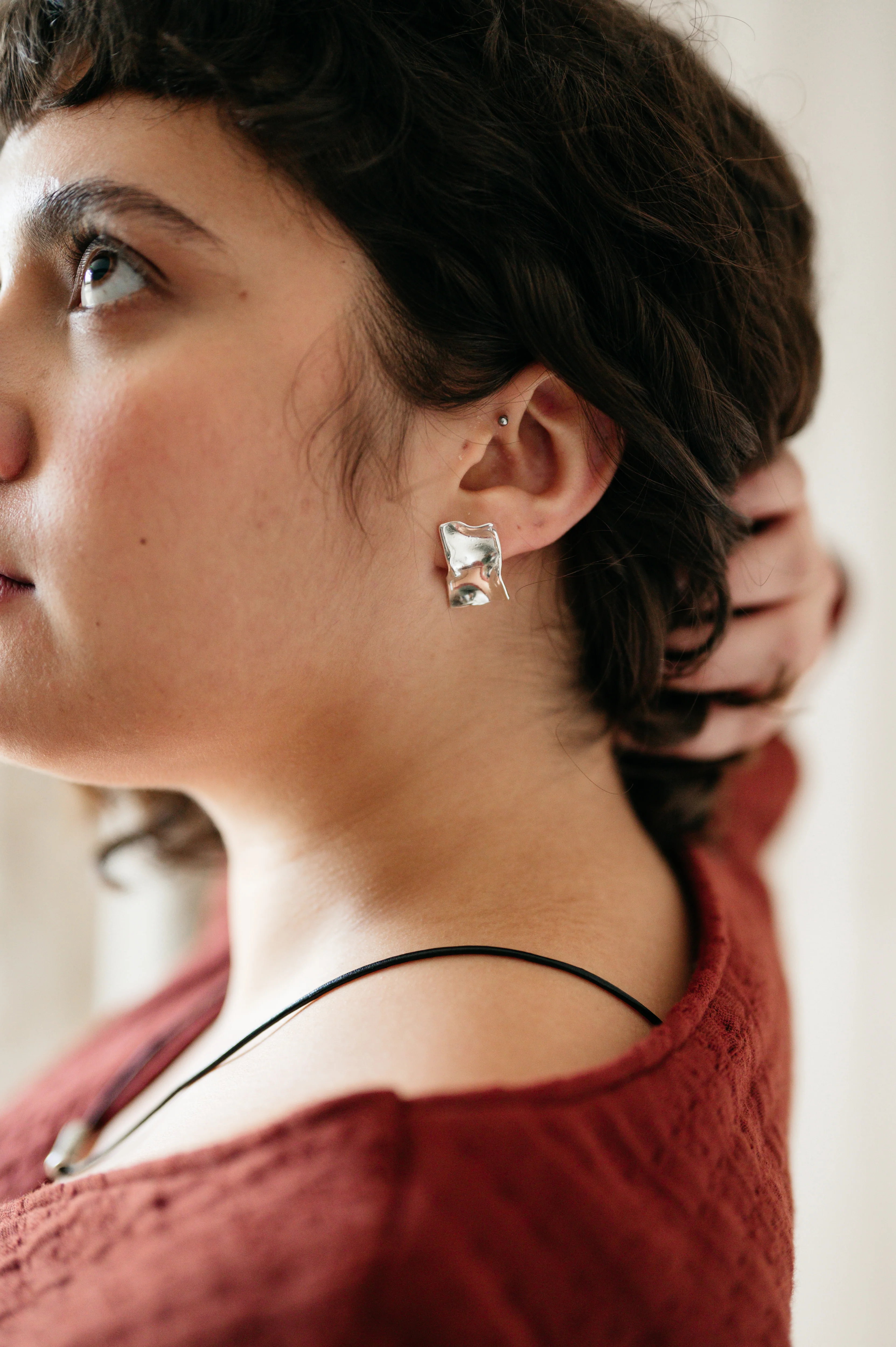Silver Statement Crinkle Studs - Image 4
