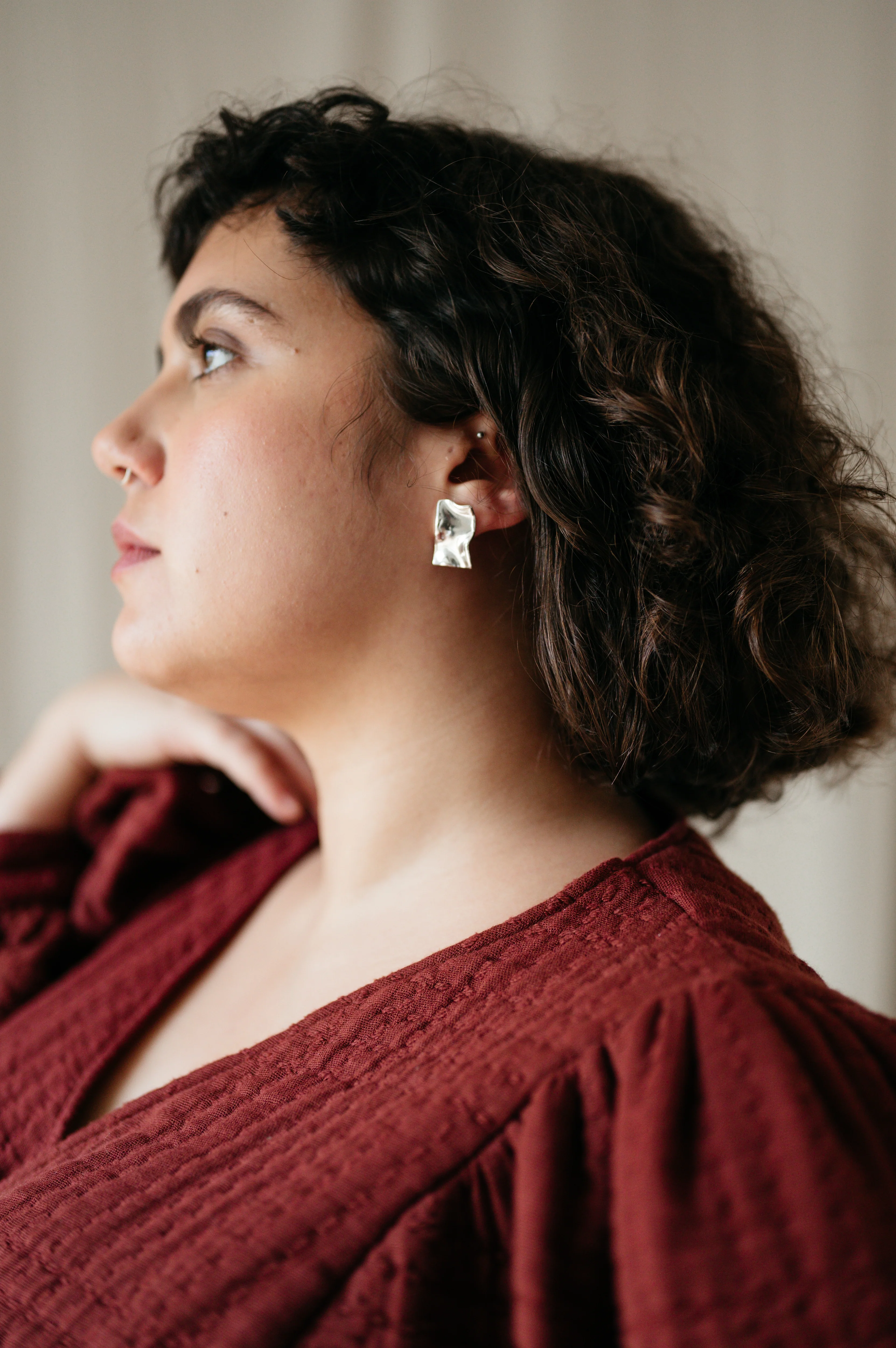 Silver Statement Crinkle Studs - Image 5