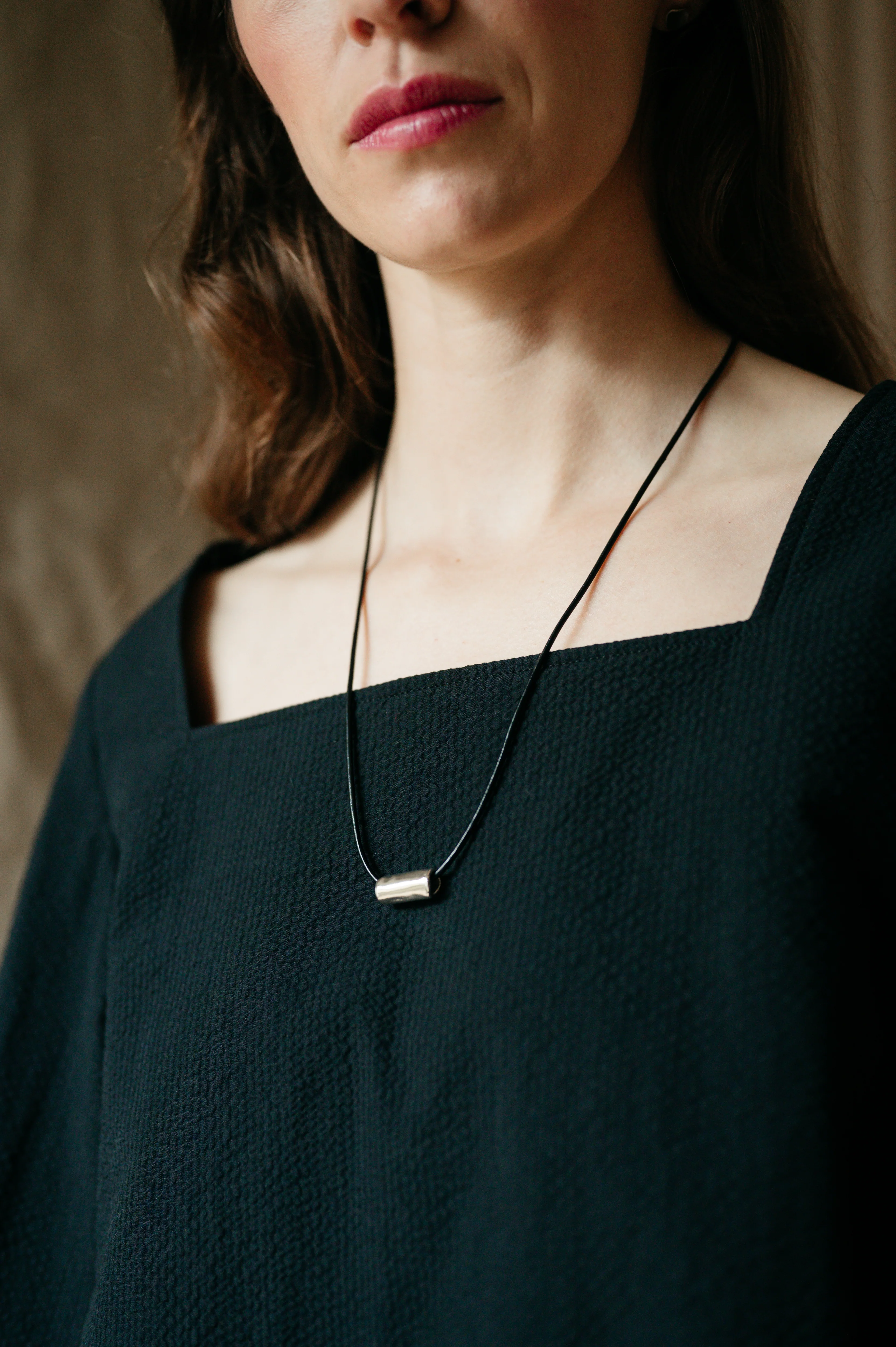 Silver Hand-Formed Organic Tube Bead Pendant