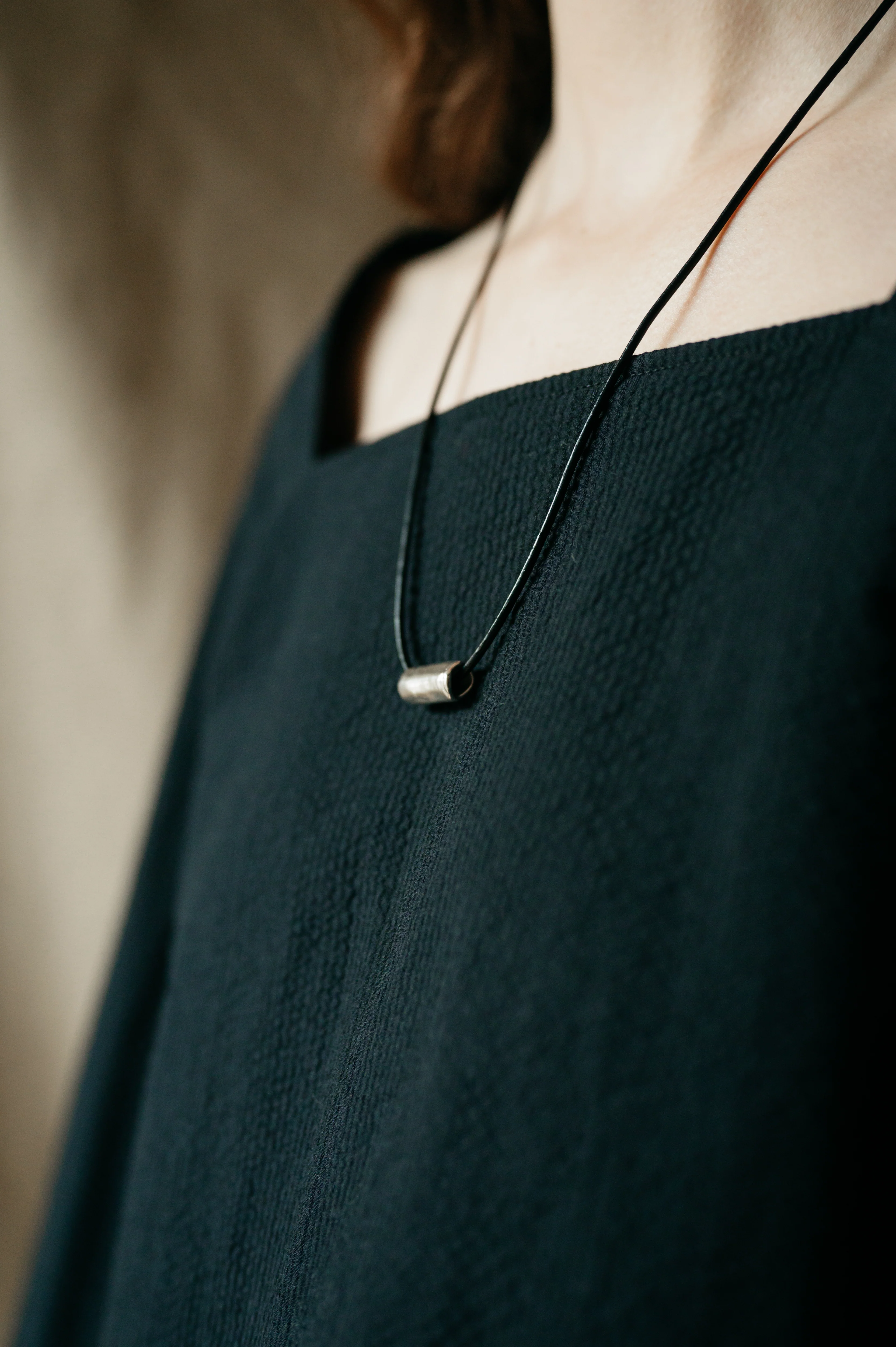 Silver Hand-Formed Organic Tube Bead Pendant - Image 2