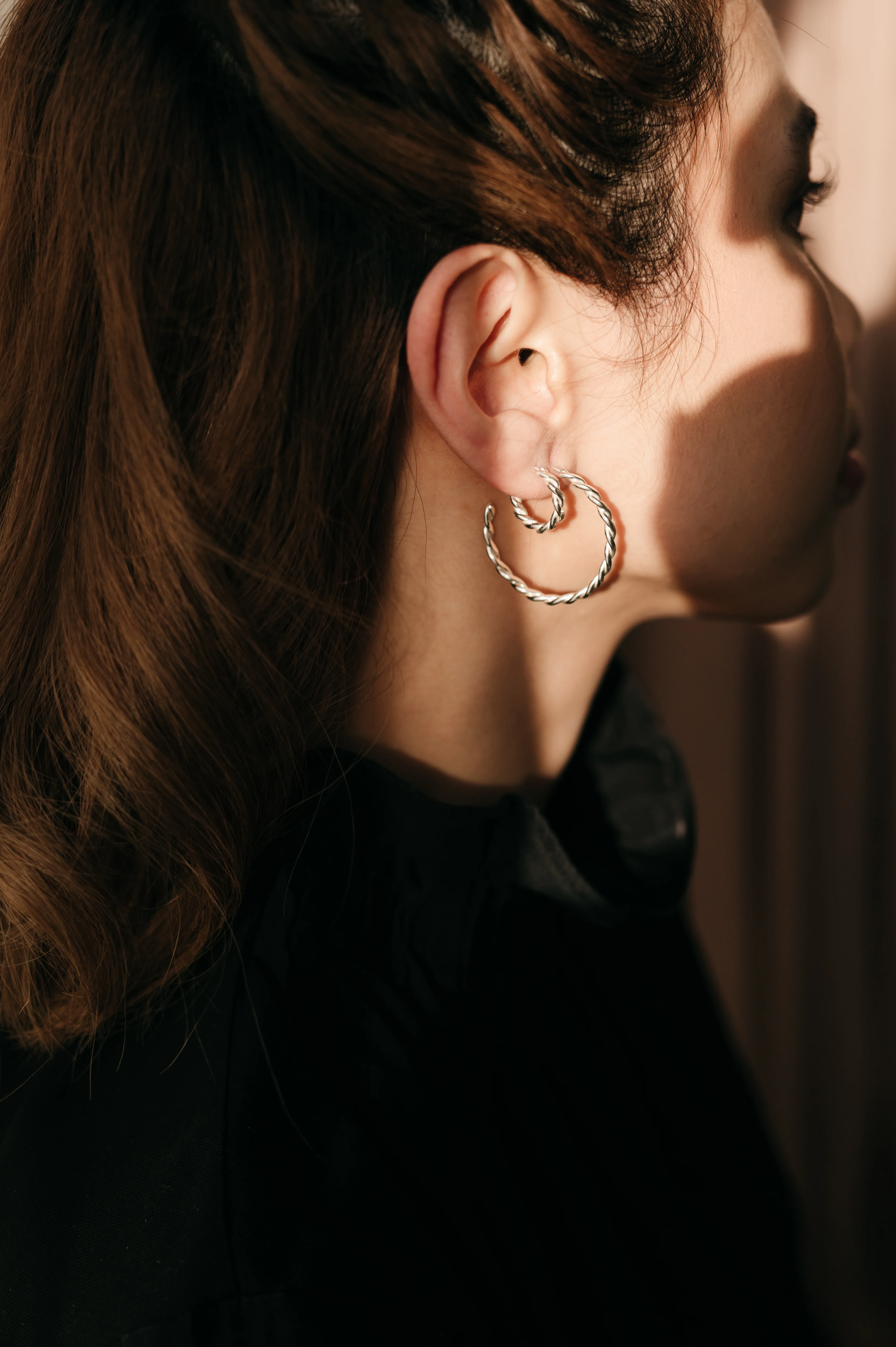 Silver Large Twisted Hoops - Image 5
