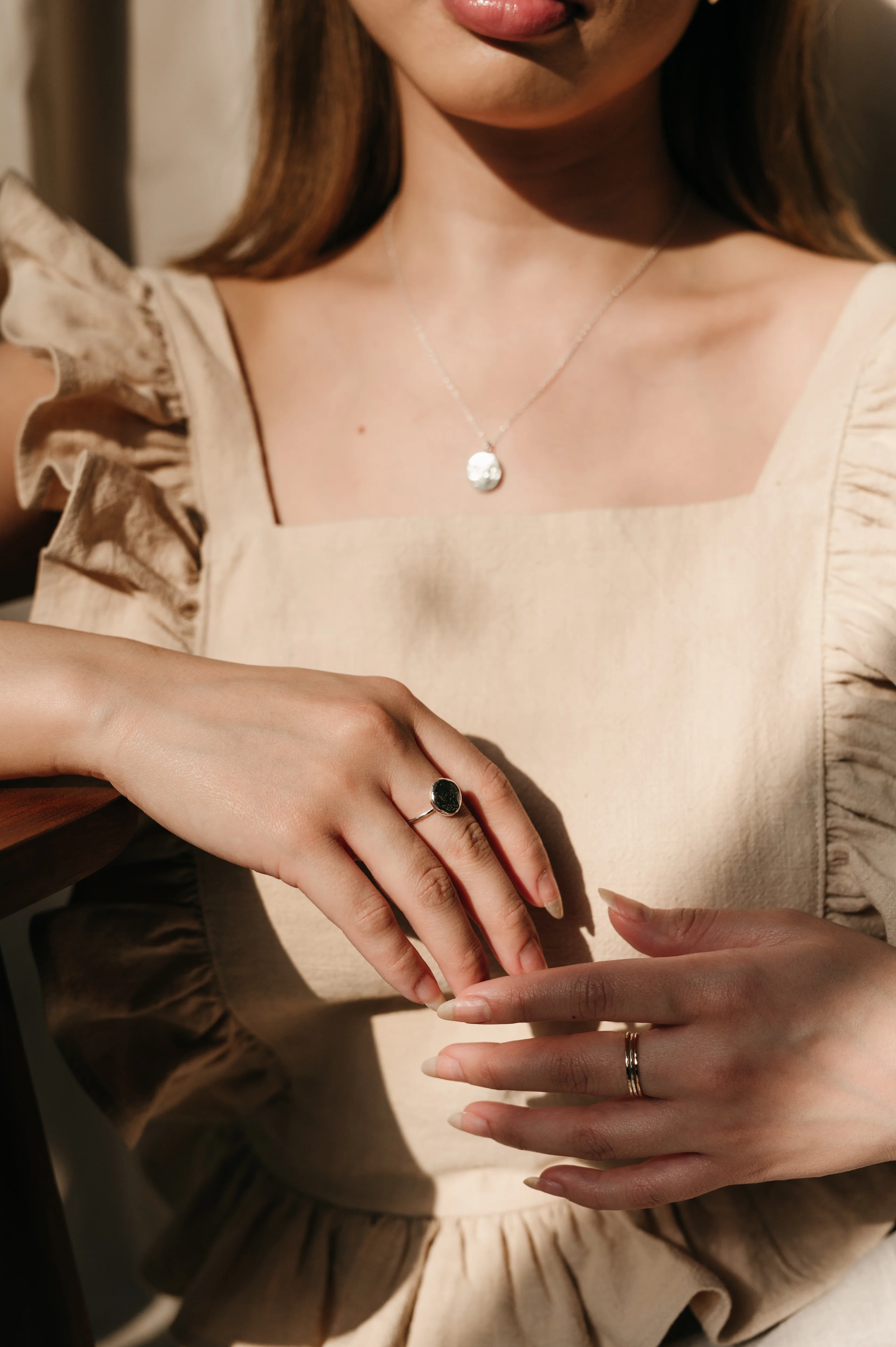 Silver & Gold Trio of Hammered Stacking Rings - Image 4