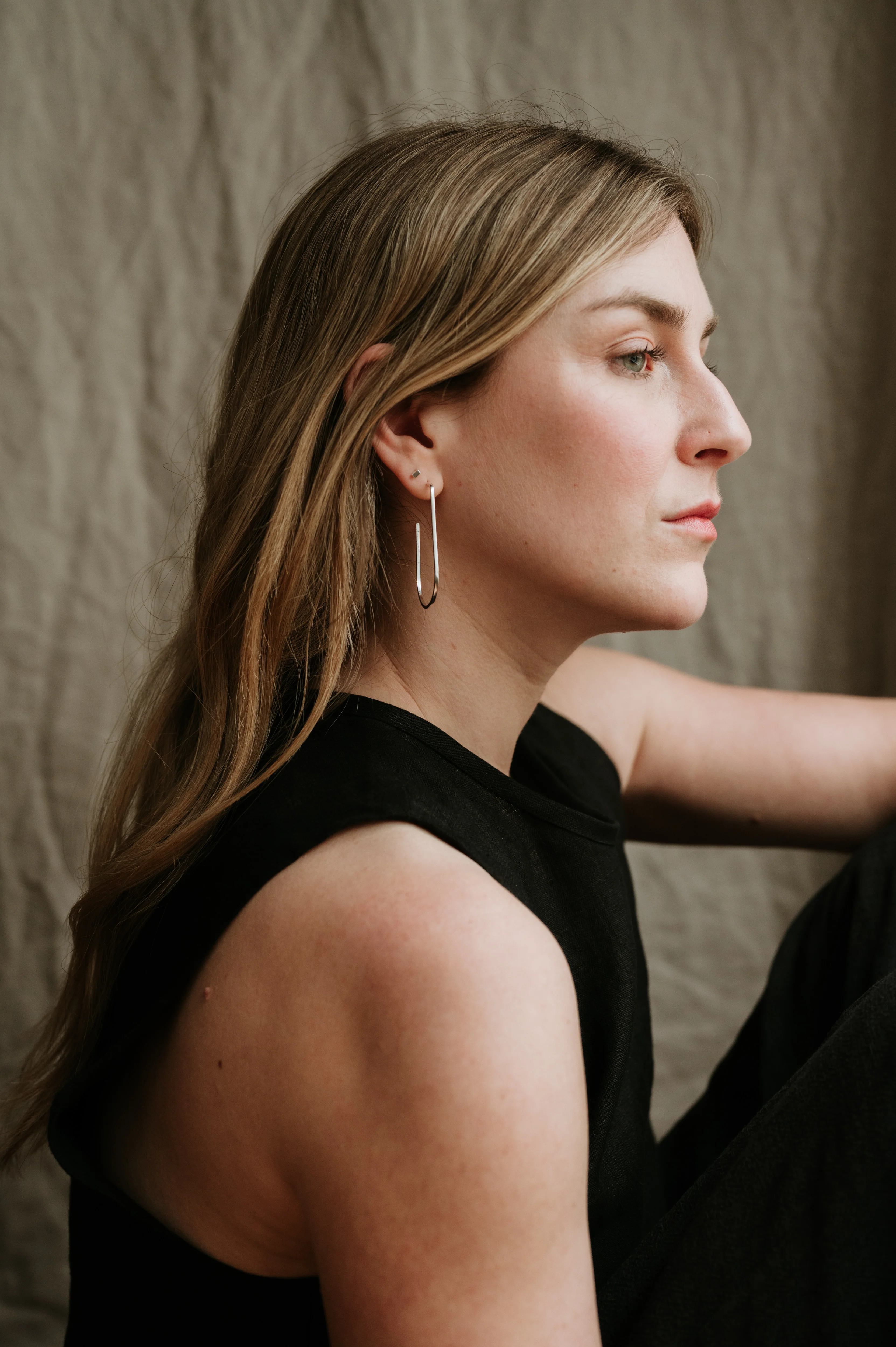 Silver Statement Arc Open Hoops - Image 3