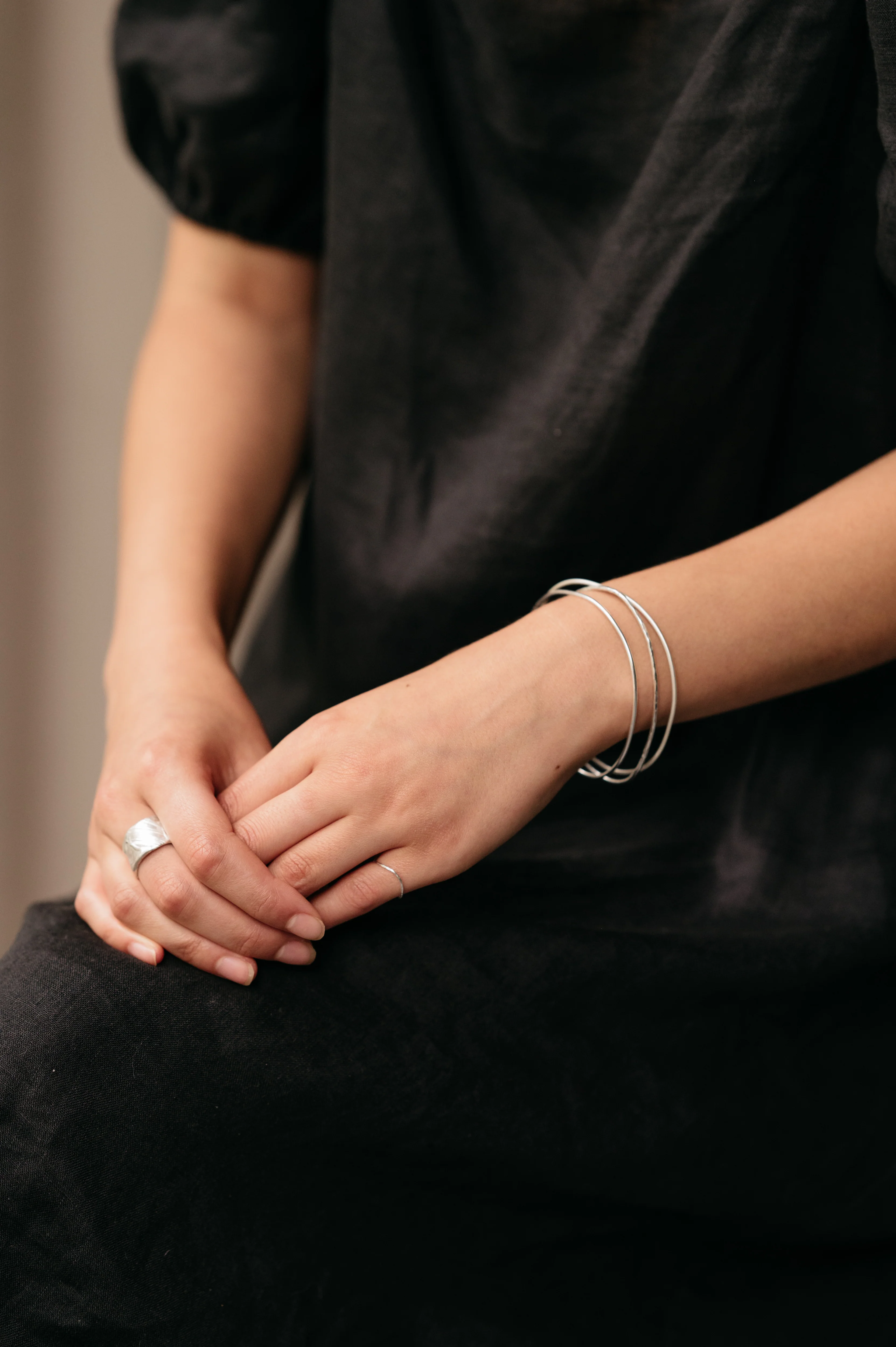 Silver Trio Of Organic Shaped Bangles - Image 3